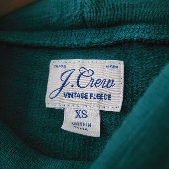 J.Crew Vintage Fleece Turtleneck Green Cotton Cropped Pullover XS - Picture 4 of 8